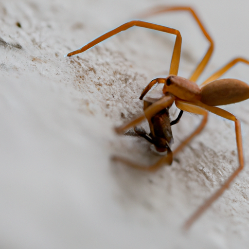 A brown recluse spider feasting on a fly - effective pest control services provided by Pest Me Off.