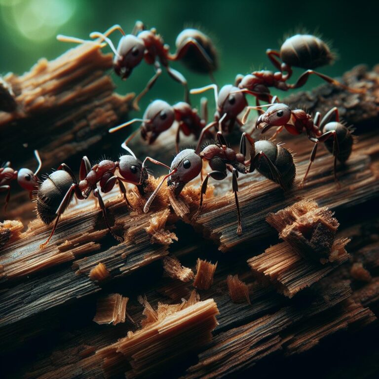 Closeup of a carpenter ant infesting on wood piece, showcased by Pest Me Off Pest Control Company