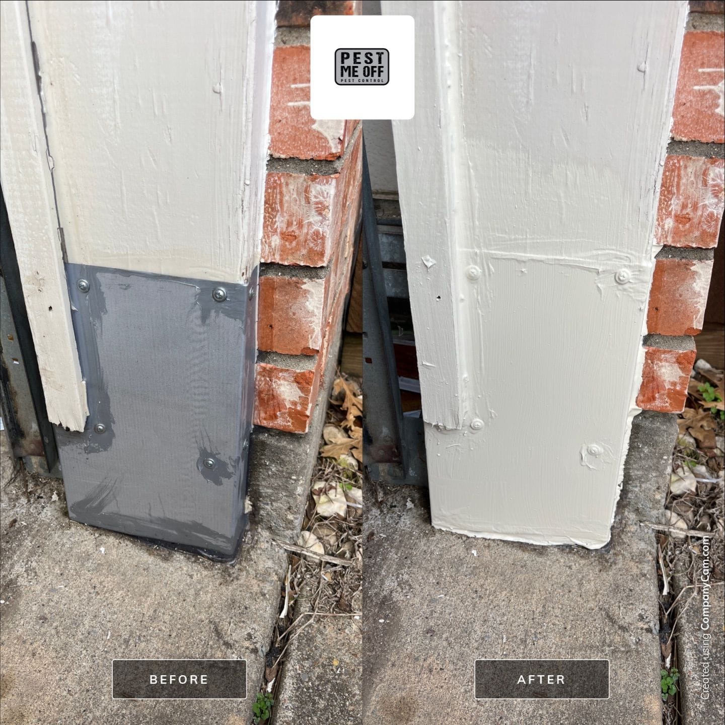 Exclusion work sealing a gap between brick and exterior trim to help prevent rodent and insect entry in Allen.