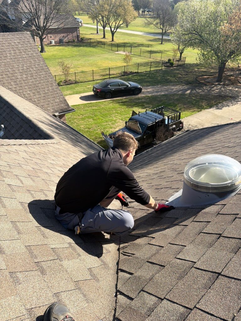 Roof vent Exclusion work sealing gaps around roof flashing in Frisco.