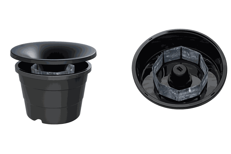 How the In2Care Mosquito Station works: mosquitoes are attracted, pick up larvicide, spread it to surrounding breeding sites, and die before transmitting disease
