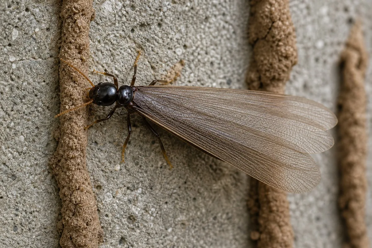 Eastern subterranean termite workers inside a wood gallery in a Collin County home