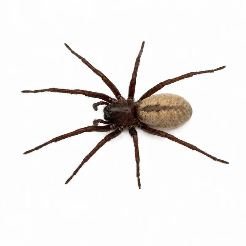 Southern house spider specimen showing dark charcoal body and 8 eyes clustered on raised bump