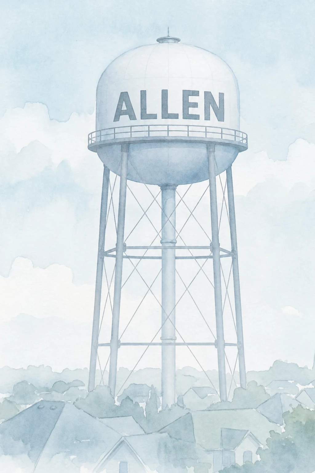 Allen, Texas water tower illustration