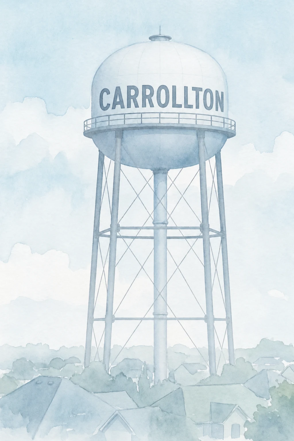 Carrollton, Texas water tower illustration