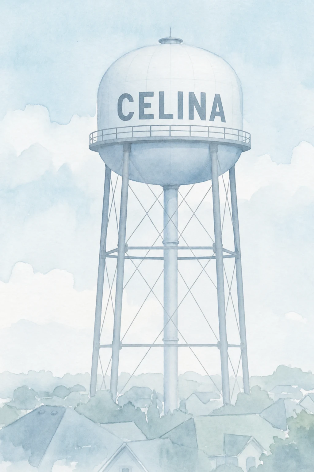 Celina, Texas water tower illustration