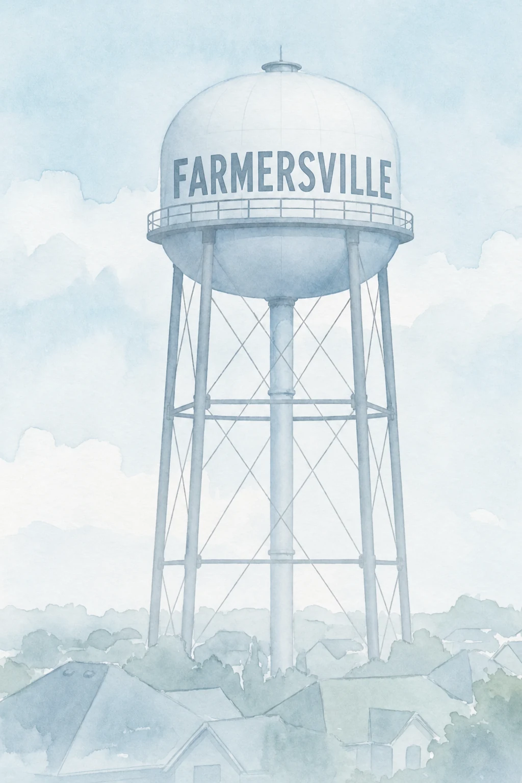 Farmersville, Texas water tower illustration