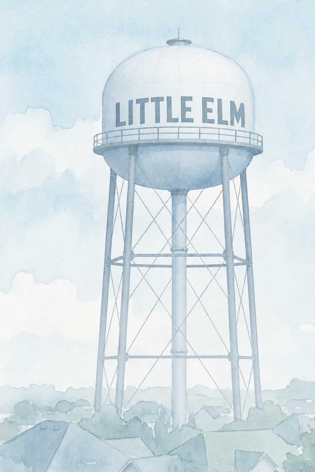 Little Elm, Texas water tower illustration
