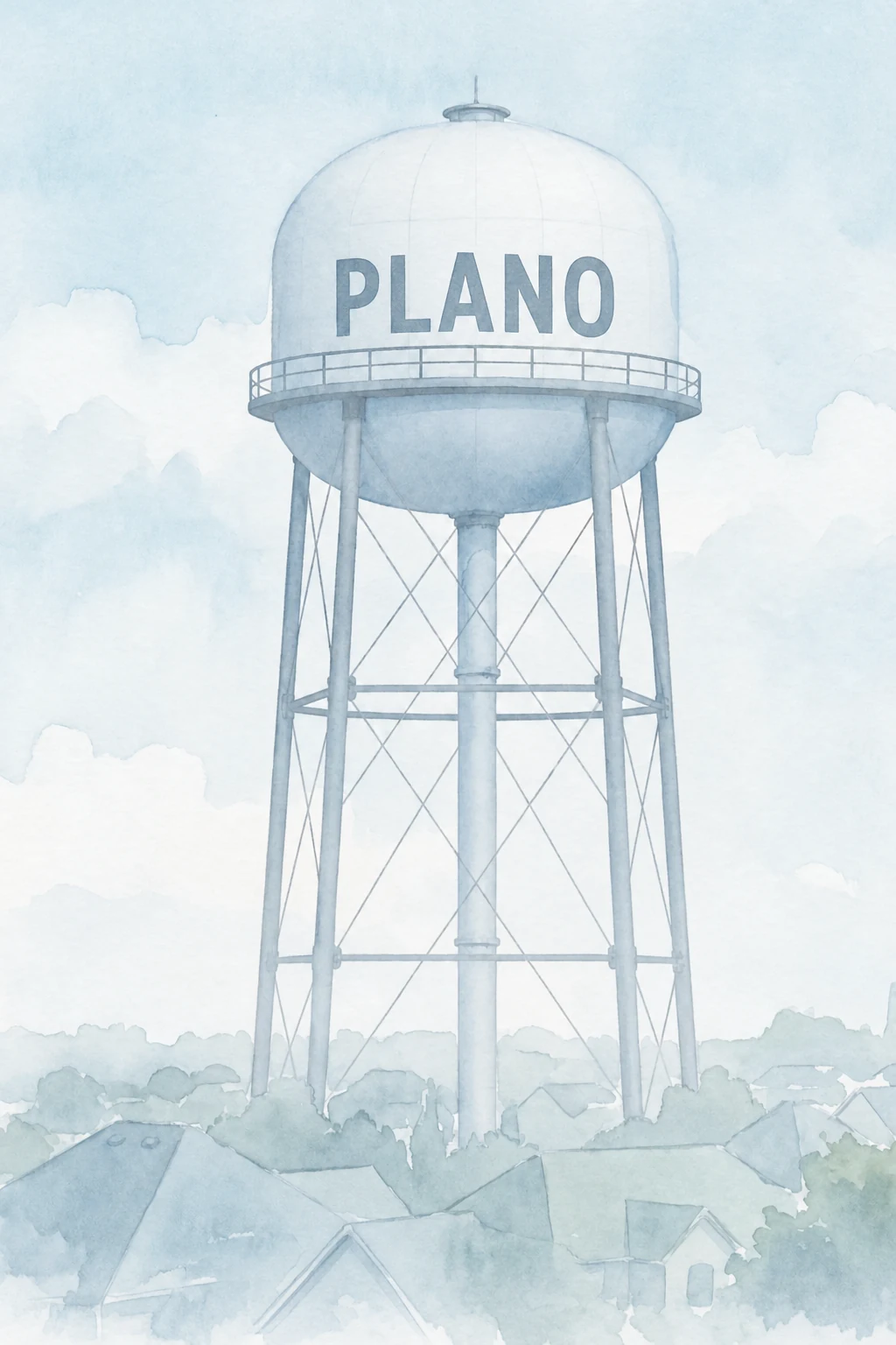 Plano, Texas water tower illustration