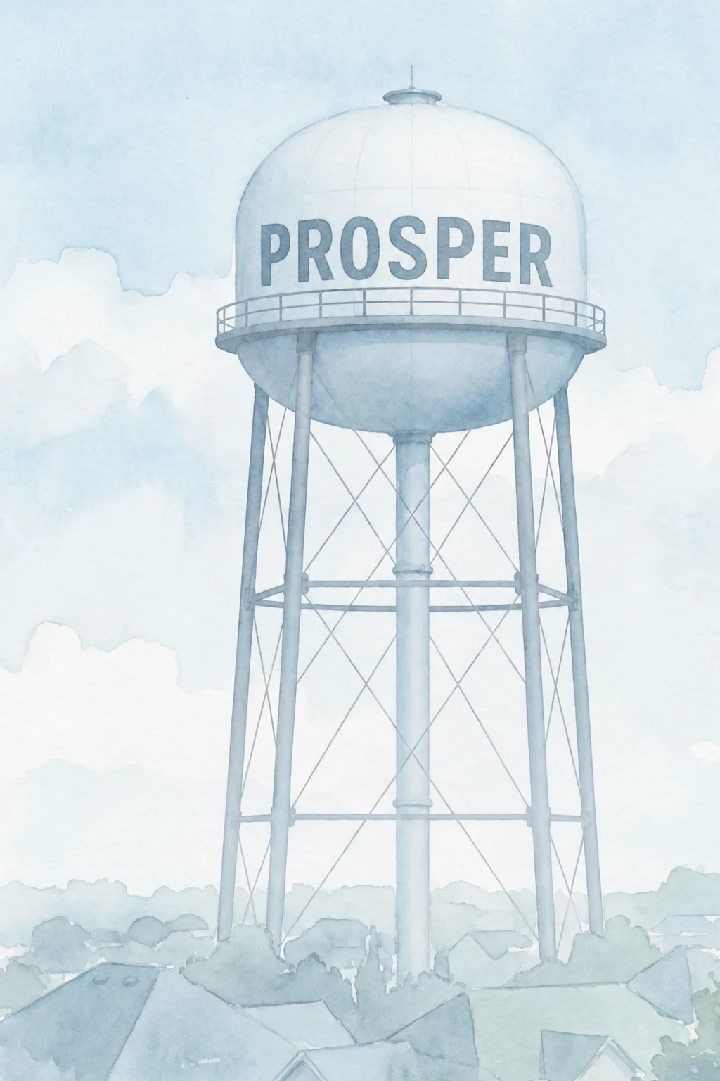 Prosper, Texas water tower illustration