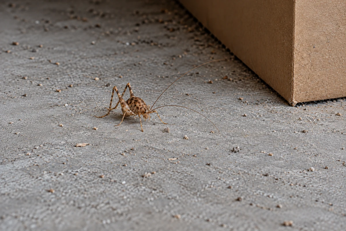 Camel Cricket (Spider Cricket) on natural substrate showing humped back, no wings, very long legs