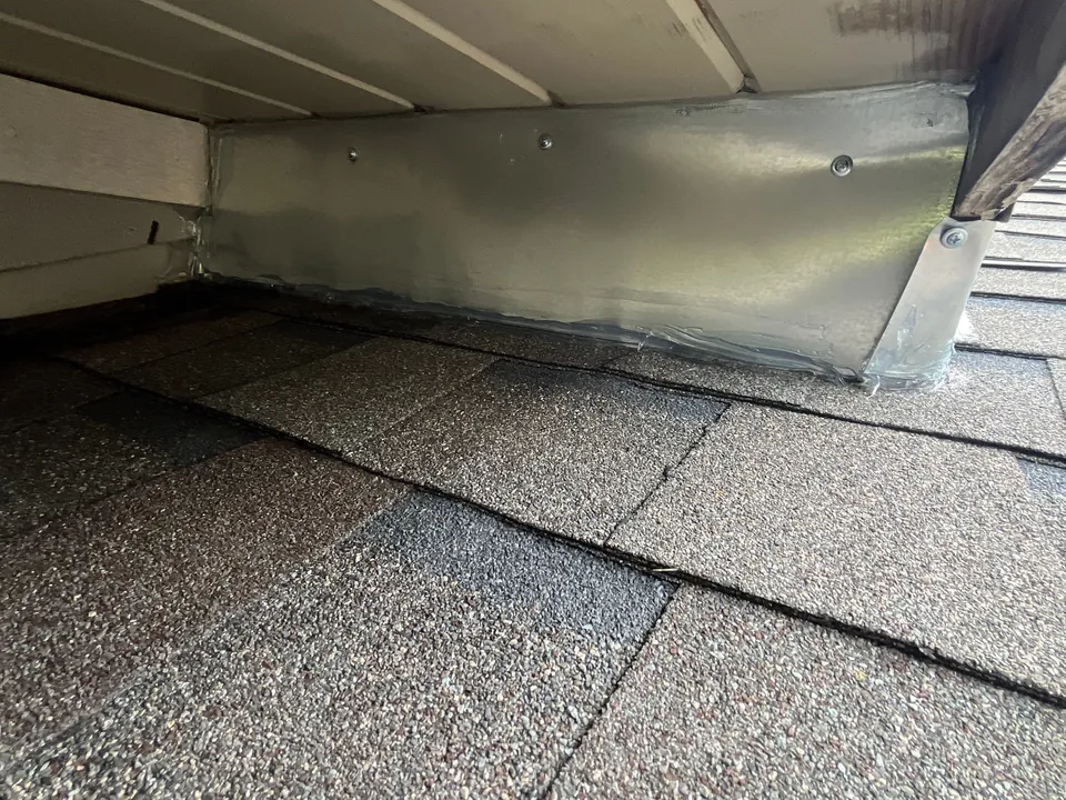 Roofline gap sealed with metal flashing on a Pest Me Off rodent proofing job in Plano TX